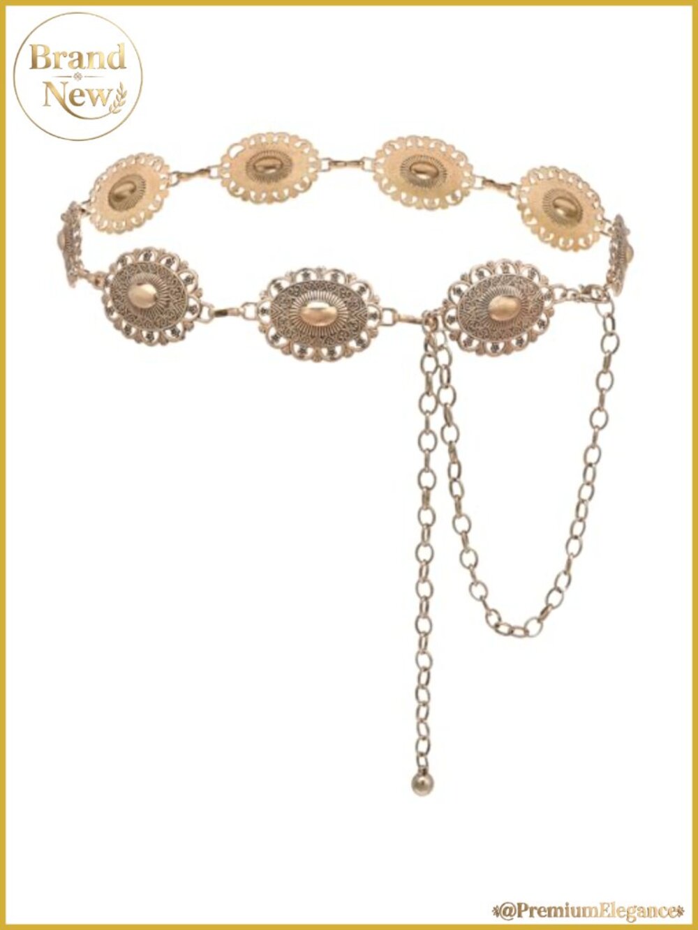 Western Metal Chain Concho Belt Adjustable Cowgirl Waist Chain for Dresses Jeans